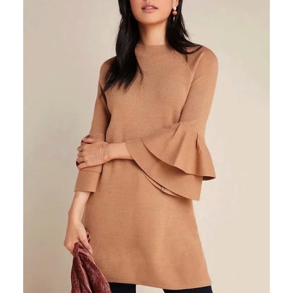 Anthropologie Claudette‎ Ruffled Sweater Dress Knit Mini Dress Size S